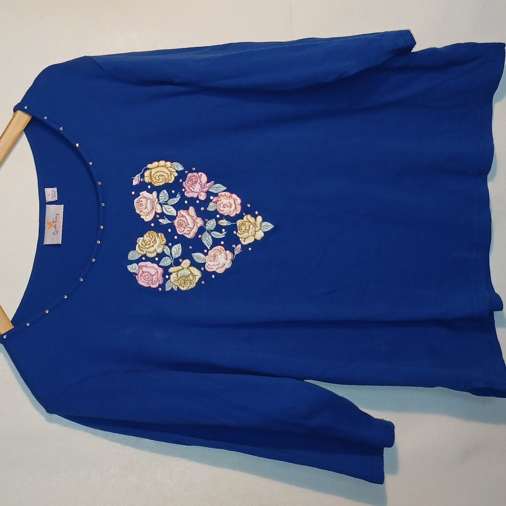 Quacker Factory Women's Shirt 3/4 Sleeves  Heart Floral Design Size Large